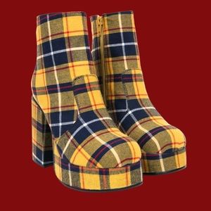 yellow plaid platform boots